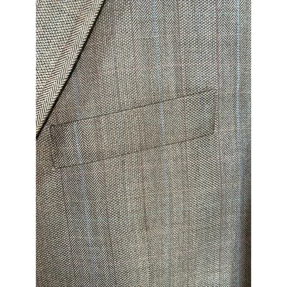 Lauren Ralph Lauren Tan Silk Wool Herringbone Mens Sports Coat Jacket Blazer 44L - Picture 2 of 14